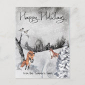 Fox Snow Winter Landschaft Aquarellbad Postkarte (Vorderseite)