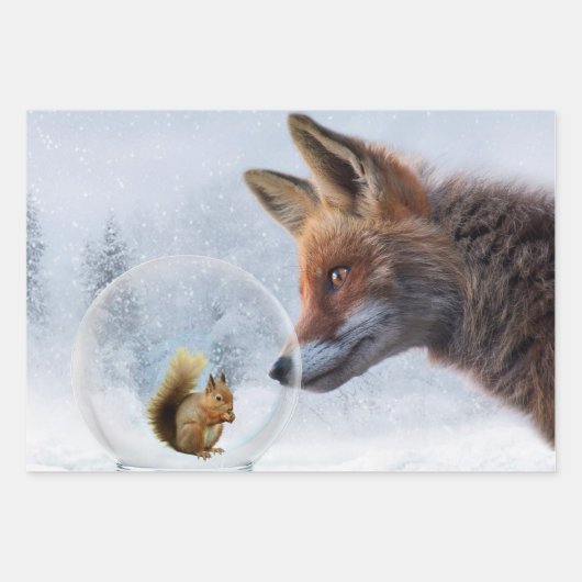 Fox Squirrel Winter Snow Globe Geschenkpapier Set (Vorderseite 3)
