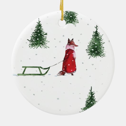 Fox stürzt durch die Schnee-Winter-Abbildung Keramik Ornament (Hinten)