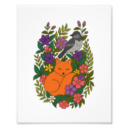 Fox, Taube und Blume Fotodruck