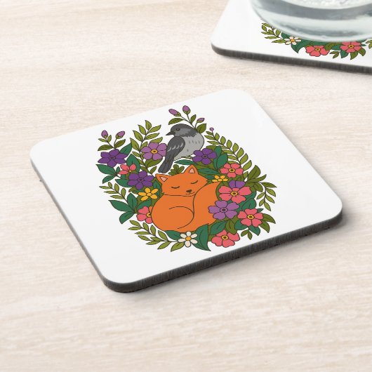 Fox, Taube und Blume Getränkeuntersetzer (Linke Seite)