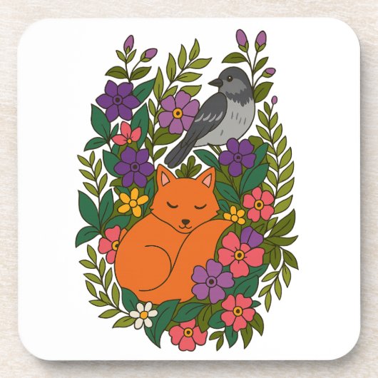 Fox, Taube und Blume Getränkeuntersetzer (Vorderseite)