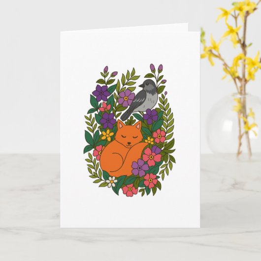 Fox, Taube und Blume Karte (Gelbe Blume)