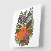 Fox, Taube und Blume Quadratische Wanduhr (Winkel)