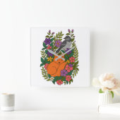 Fox, Taube und Blume Quadratische Wanduhr (Zuhause)