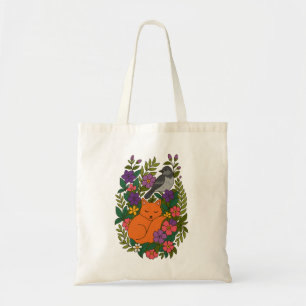 Fox, Taube und Blume Tragetasche