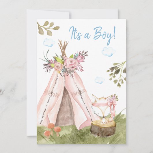 *~* Fox Teepee Tent Boho Woodland Forest Boy Einladung (Vorderseite)