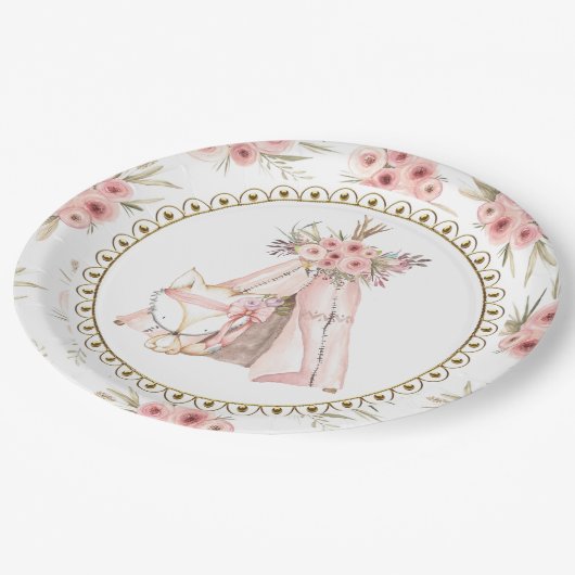 Fox TeePee Tribal Baby Shower Paper Teller (Schrägansicht)