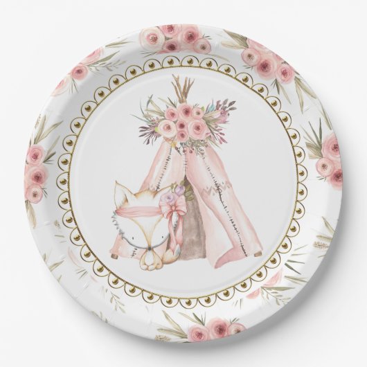 Fox TeePee Tribal Baby Shower Paper Teller (Vorderseite)