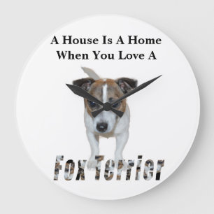 Fox Terrier And Fox Terrier Love Logo, White Große Wanduhr