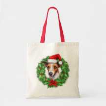 Fox Terrier Christmas Wreath Tote Bag