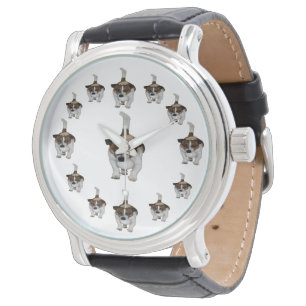 Fox Terrier Circular Pattern, Mens Leather Watch Armbanduhr