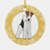Fox Terrier Dog Gold Snowflake Border Keramik Ornament (Vorne)