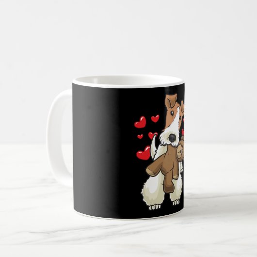Fox Terrier Drahthaar Hund mit ausgestopfter Tier Kaffeetasse (Vorderseite Links)