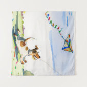 Fox Terrier Ein Drachen im Park Wasserfarbe Wandteppich (Vorderseite (Horizontal))