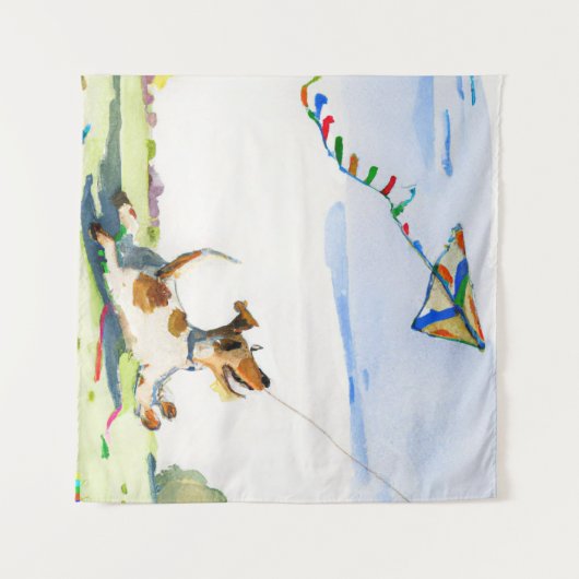 Fox Terrier Ein Drachen im Park Wasserfarbe Wandteppich (Vorderseite (Horizontal))