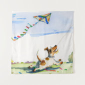 Fox Terrier Ein Drachen im Park Wasserfarbe Wandteppich (Vorderseite)