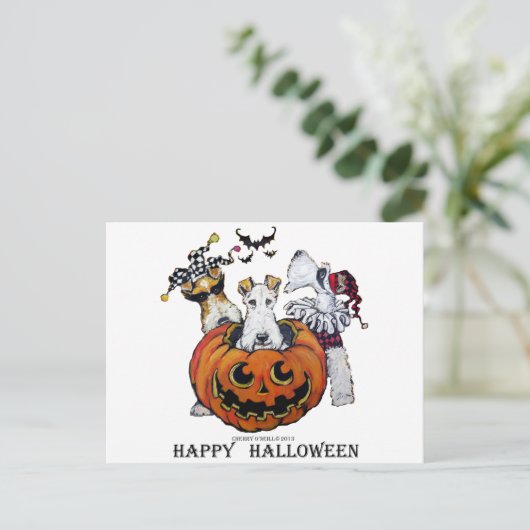 Fox Terrier Halloween Postkarte (Stehend Vorderseite)