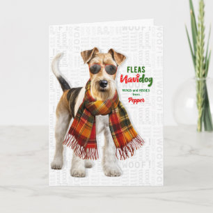 Fox Terrier Hund Lustige Flöhe Navidog mit Namen Feiertagskarte