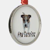 Fox Terrier mit Logo, Metall-Ornament. Silbernes Ornament (Rechts)