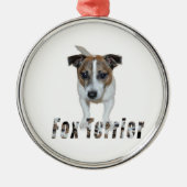 Fox Terrier mit Logo, Metall-Ornament. Silbernes Ornament (Vorne)
