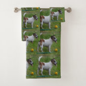 Fox Terrier mit seinem gelben Ball, Badetuch-Set Badhandtuch Set (Insitu)