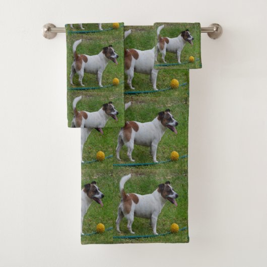 Fox Terrier mit seinem gelben Ball, Badetuch-Set Badhandtuch Set (Insitu)