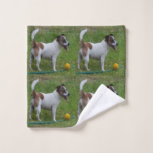 Fox Terrier mit seinem gelben Ball, Badetuch-Set Badhandtuch Set (Waschlappen)