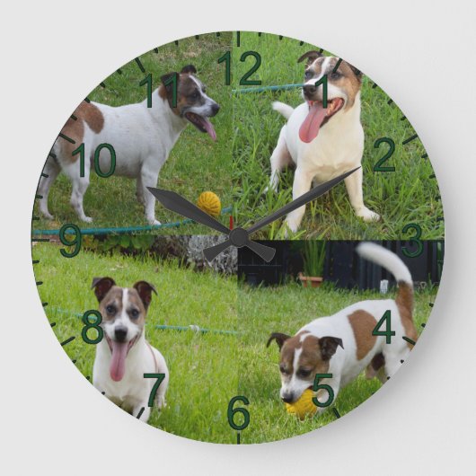 Fox Terrier mit seinem gelben Ball, Wall Clock Große Wanduhr (Vorderseite)