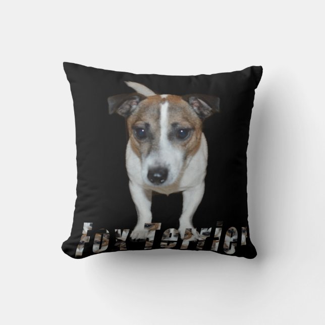 Fox Terrier und Logo, schwarze Kissen (Vorderseite)