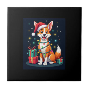 Fox Terrier Weihnachtsbeleuchtung Weihnachtsmann F Fliese