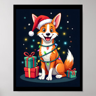 Fox Terrier Weihnachtsbeleuchtung Weihnachtsmann F Poster
