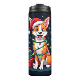 Fox Terrier Weihnachtsbeleuchtung Weihnachtsmann F Thermosbecher