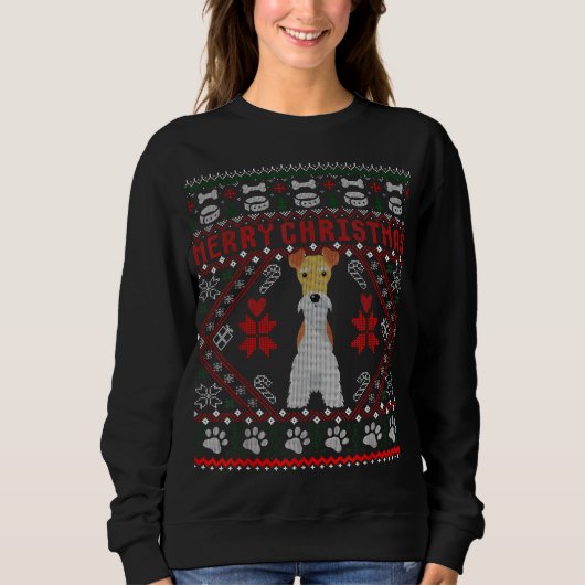 Fox Terrier Wire Dog Frohe Weihnachten Ugly Sweate Sweatshirt (Vorderseite)