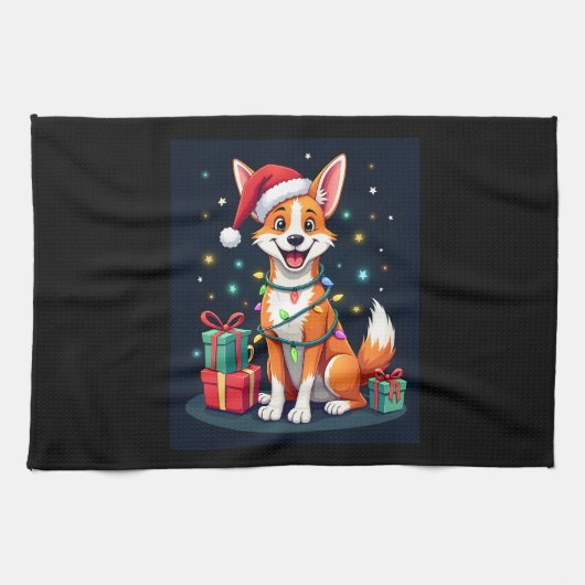 Fox Terrier Xmas Licht Santa Fox Terrier Dog Ch Geschirrtuch (Horizontal)