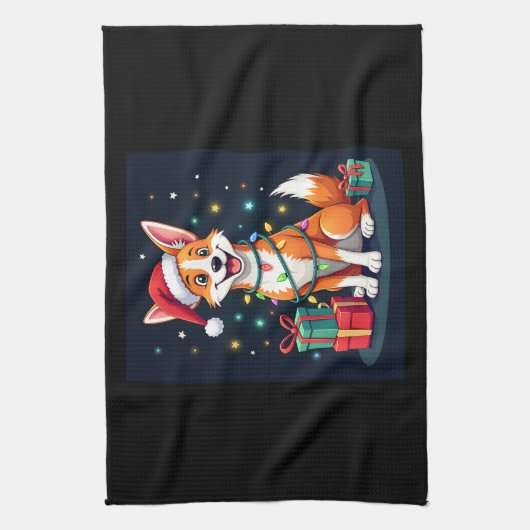 Fox Terrier Xmas Licht Santa Fox Terrier Dog Ch Geschirrtuch (Vertikal)