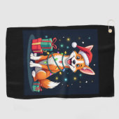 Fox Terrier Xmas Licht Santa Fox Terrier Dog Ch Golfhandtuch (Horizontal)
