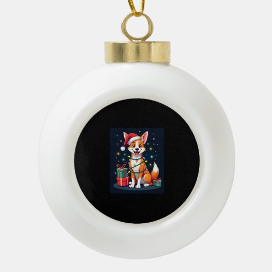 Fox Terrier Xmas Licht Santa Fox Terrier Dog Ch Keramik Kugel-Ornament (Vorderseite)
