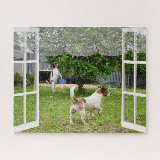 Fox Terriers, die den Garten erkunden, Puzzle (Horizontal)