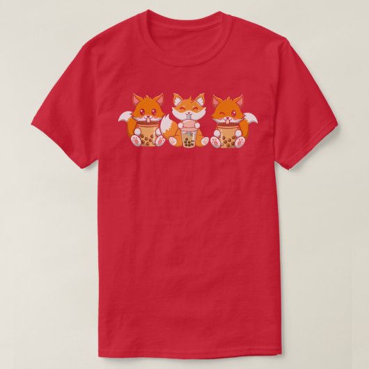 Fox Threesome japanische Süße Tier Bubble Gum Tee (Design vorne)