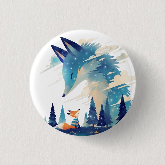 Fox treffen Kosmischer Fuchs Geist in Sternenhimme Button (Vorderseite)