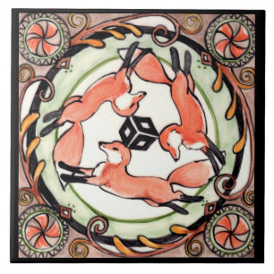 Fox Trio Mystical Circle Design Art Trivet Fliese