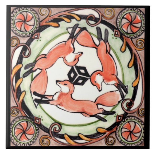 Fox Trio Mystical Circle Design Art Trivet Fliese (Vorderseite)
