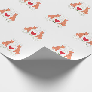 Fox- u. Herz-Rebe-Druck-Packpapier - Weiß Geschenkpapier