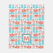 Fox- u. Vogel-Volkskunst-Muster des Monogramm-| Fleecedecke (Vorderseite)