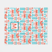 Fox- u. Vogel-Volkskunst-Muster des Monogramm-| Fleecedecke (Vorderseite (Horizontal))
