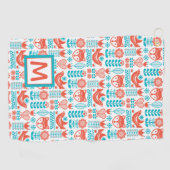 Fox- u. Vogel-Volkskunst-Muster des Monogramm-| Golfhandtuch (Horizontal)