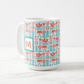 Fox- u. Vogel-Volkskunst-Muster des Monogramm-| Kaffeetasse (Vorderseite Links)