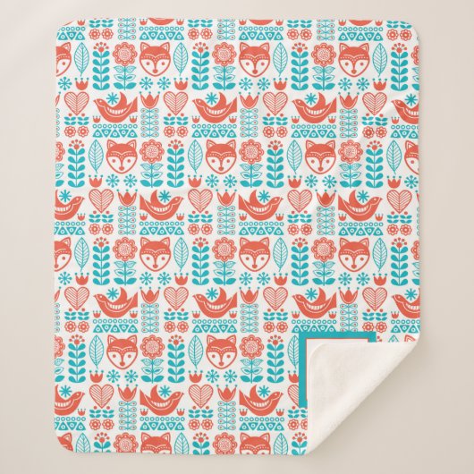 Fox- u. Vogel-Volkskunst-Muster des Monogramm-| Sherpadecke (Vorderseite)