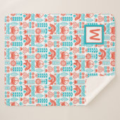 Fox- u. Vogel-Volkskunst-Muster des Monogramm-| Sherpadecke (Vorderseite (Horizontal))